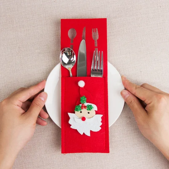 Tovaglietta in feltro con coltello e forchetta, borsa per posate per la decorazione della tavola di Natale